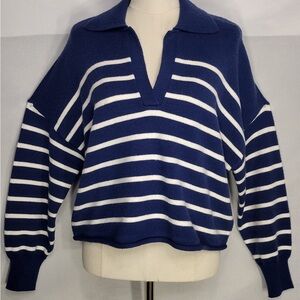 XO KR Navy and White Striped Women's Sweater size M brand new